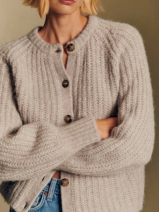 Sezane Sweaters - Sezane Emile Cardigan - Light Beige - Cozy Knit Button Cardigan